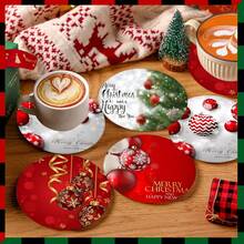 4pcs/8pcs Christmas Themed Coasters, Christmas Pattern Absorbent Pads For Coffee, Drinks, Kitchen, Table, Room, Bar Decor, Holiday Gifts - Multicolor - View 1