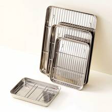 Stainless Steel Drip Tray, Rectangular Baking Tray, Roasting Tray, Frying Tray, Bread & Cake Plate Stainless Steel Square Drip Tray With Rack, Outdoor Picnic Camping Skewer Prep Tray Japanese-Style Stainless Steel Cooking Prep Plate, Food Storage Tray - Multicolor - View 4