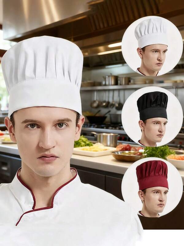 1 Stück verstellbare Kochmütze gestreift Arbeitskappe Restaurant Küche Bäcker Catering Kochkappe Frauen Männer Unisex einfarbig Uniform Kochmütze
