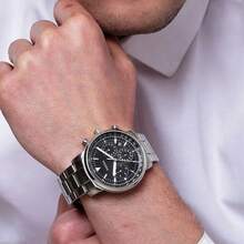 Fossil 44mm Quarzwerk Armbanduhr mit schwarzem Zifferblatt und Silberarmband, Herrenarmbanduhr mit 50 Meter Wasserdichtigkeit FS5412