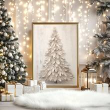 1pc, Canvas Wall Art, Framed Wall Decor, Christmas Art, Vintage White Painting Christmas Tree Mural, Christmas Wall Decor, Holiday Decor, Retro Art, Christmas Tree Ornament, Suitable For Home Decor, Living Room And Bedroom, Holiday Party Decorations, Happy New Year, Ideal Christmas And New Year Gift, Ready To Hang.