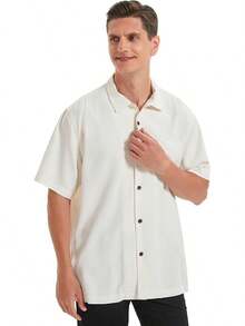 Men's Silk Button Down Shirts Short Sleeve Casual Tropical Holiday Hawaiian Shirtshalloween - 白色 - 查看 2