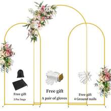 3-Piece Arched Background Stand With Drawstring Bag And Gloves, Golden Metal Balloon Arched Photography Background, Wedding Supplies, Birthday Party Decoration, Flower Stand - 金色 - 查看 1