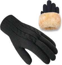 Guantes de invierno para hombre, forro polar térmico, para visualización táctil, guantes de nieve cálidos, para correr, ciclismo, equitación, clima frío - Negro - - Ver 7