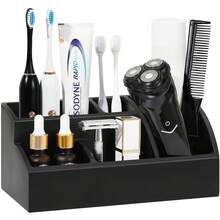 Luxspire Organizador de baño, Soporte para cepillos de Dientes con 5 Espacios, Organizador Grande para encimera de baño, Accesorios de baño de Aspecto mármoleado para cepillos de Dientes y Pasta de - Grava blanca - Ver 1