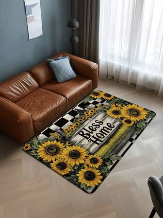 1pc Green Leaf Pattern Living Room Carpet, Vibrant Floral Super Soft Fiber Rug, Modern Simple Stain-Resistant Decorative Carpet For Bedroom, Washable Absorbent Area Rug, Non-Slip Bath Mat, Suitable For Living Room, Bedroom, Garden, Kitchen, Shower Entrance, Multiple Styles Available