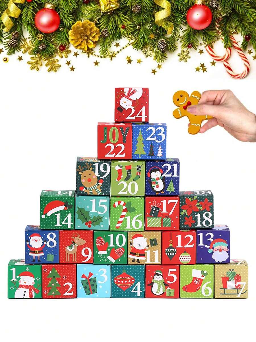 24 Stücke DIY bunte Weihnachts-Adventskalender Set, 24-Tage Countdown Geschenk Kalender zum Selbstbefüllen. Niedlicher Weihnachtsgeschenkbox - perfekt für Feierlichkeiten, geeignet für Jungen und Mädchen, die beste Wahl zum Befüllen von Weihnachtsstrümpfen!