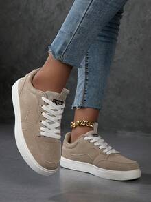 Damskie trampki casualowe, modne białe buty streetwearowe, lekkie buty do skateboardingu - Kolor khaki - Zobacz 4