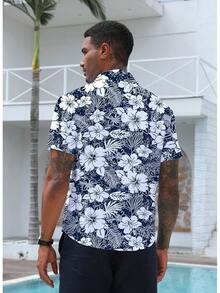 Hawaiian Shirt For Men Summer Casual Beach Button Down Short Sleeve Printed Tropical Vacation Shirtshalloween - Blue Flower - View 4