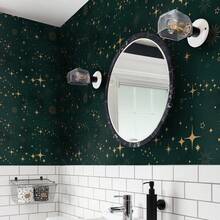 [ 2025 New Edition ] 1 Piece Of Thickened Starry Night Wallpaper Roll -17.7x118.1 Inches, Detachable Waterproof Self-Adhesive Wallpaper, Deep Blue With Golden Stars, Very Suitable For Bedroom, Living Room, Dining Room And Furniture Renovation, Bedroom Decoration - 彩色 - 查看 5