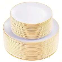 1 Set Of 20 White Gold Rimmed Round Cake/Dessert Plates, Including (7.5 Inch/10.25 Inch Serving Platters) And High-Quality Fruit Salad Plates, Reusable And Easy To Clean. Ideal For Weddings, Valentine's Day, Birthdays And Holiday Gatherings. - Multicolor - View 1