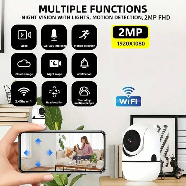 1 Stück 1080P Full HD intelligente Überwachungskamera, unterstützt 2,4G WLAN-Verbindung, 360-Grad-Drehung, Zwei-Wege-Sprachfunktion, Bewegungserkennung-Alarm, hochauflösende Infrarot-Nachtsicht, Rundumaufnahme, einfache Installation, App-Steuerung, USB-Stromversorgung ohne Batterie, für Innen- und Außenbereich, sehr geeignet für Büro- und Heimsicherheitsüberwachung von Senioren, Jugendlichen, Haustieren und Kindermädchen.