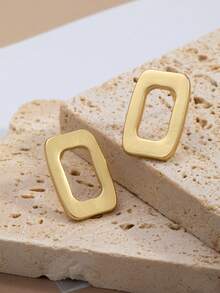 1 par de pendientes minimalistas de metal hueco con diseño geométrico cuadrado, versátiles y de moda para uso diario - Unitalla - Ver 6