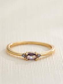 1 pieza Anillo con baño de oro de 18K, piedra natal de diciembre, diseño sencillo adecuado para hombres y mujeres, regalo de cumpleaños - Multicolor - Ver 30