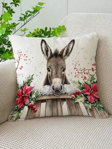 1 pieza Funda de almohada decorativa impresa por un solo lado con un patrón suave y cómodo de ciervo, caballo y pájaro en acuarela, adecuada para dormitorio, sala de estar, sofá y decoración de fiestas (no incluye el relleno de la almohada)