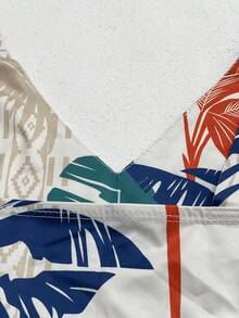 夏季撞色优雅度假休闲女士热带印花 V 领吊带背心和阔腿裤套装 - 米色 - 查看 8