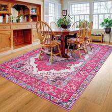 Boho Green Machine Washable Living Room Rugs -  6x9 Area Rugs For Bedroom Non-Slip Ultra-Thin Entryway Rug, Vintage Print Throw Indoor Carpet Rug For Office Kitchen - 玫紅色 - 查看 2