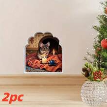 2 حزمة ملصقات جدارية بشكل فأر عائلي لعيد الميلاد ثلاثية الأبعاد، ملصقات منزلية ذاتية اللصق من البي في سي مناسبة لديكور غرفة المعيشة والنوم والمطبخ والمزرعة، هدايا عيد الميلاد المثالية