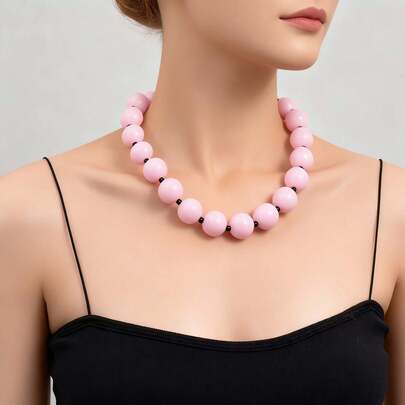 1pc Japanese/Korean Style Autumn/Winter Resin Beaded Necklace, Adjustable Neck Decor Accessory Suitable For 10 Occasions