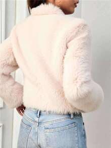 Novedades otoño/invierno Ropa de abrigo para mujer Chaqueta corta con ribete de piel Diseño cruzado Forro polar grueso para proteger del frío Cierre con cremallera y bolsillos Elegante estilo bohemio Y2K Informal, sensual, ropa para estar en casa, salidas, vacaciones, fiestas Prendas de punto cálidas a rayas Pantalones con motivos bordados Adecuado para Navidad, Halloween, Año Nuevo, Día de Muertos, citas, cumpleaños, bodas - Albaricoque - View 2