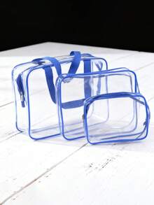 1/3 件透明玩具收纳袋，玩具收纳和存储，可重复使用的透明 PVC 棋盘游戏收纳，带拉链的旅行收纳袋，用于积木、拼图、书籍 - 藍色 - 查看 4