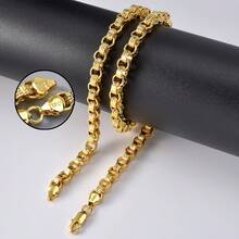 Vintage 750 Italian 3D Round Interwoven Hand Carved Texture Collarbone Necklace With Hip-Hop Street Style Suitable For Men Daily Party And Holiday Wear - Gold - View 2