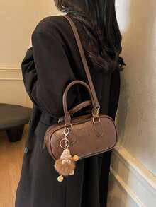 Borsa a tracolla in pelle vintage di colore unito con doppia cinghia, popolare borsa da donna per l'autunno e l'inverno, portafoglio in pelle, ultima moda borse in pelle da donna, perfetta abbinata per i vestiti autunnali da donna