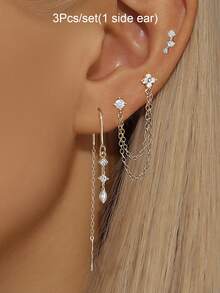 3Pcs/Set Earrings For Women Fashion Long Chain Stud Earrings Casual Four-Leaf Clover Earring Women Daily Jewelry Accessories