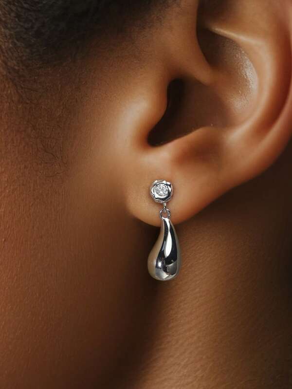 1pc Chic 925 Silver Water Drop Dangle Earrings With Brilliant Round-Cut Zirconia , Fashionable And Timeless Jewelry For Women, A Gorgeous Gift For Any Occasion Or Special Day