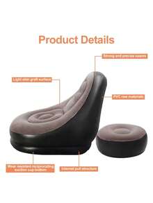 1 Set - Leisure Inflatable Sofa, Inflatable Recliner With Flocking Backrest, Inflatable Patio Recliner Suitable For Indoor Living Room And Bedroom, Outdoor Travel Camping, Picnic And Beach Recliner (With Air Pump)