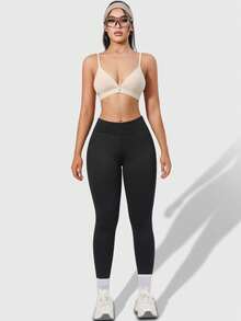 1 件秋冬保暖瑜伽裤，修身腰部休闲瑜伽运动紧身裤，3/4 长度 - 黑色 - 查看 6