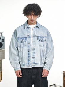 MT99 MT99 Classic Original Denim Blue Jacket, American Casual White Button Lapel Unisex Bomber