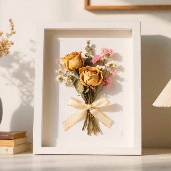 Caja de sombra con flores secas huecas - Kit de manualidades premium DIY, rosa preservada, exhibición de flores eternas 3D para el Día de San Valentín, aniversario, Navidad, decoración del hogar, regalo de boda, regalo de cumpleaños, Día de la Madre, recuerdo romántico, arte de pared, centro de mesa