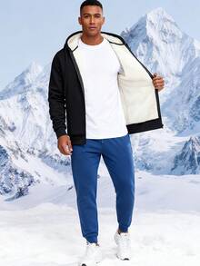 Autumn/Winter Thermal Lined Hoodie Jacket For Men - Black - View 5