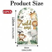 1pc/65pcs 2D Flat Animal Theme Wedding Arch Backdrop, Birthday Baby Shower Party Decor, Green Leaves Elastic Fabric Background (Stand Not Included) - Multicolor - View 28
