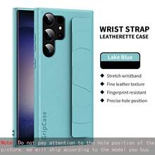 غطاء هاتف بسير معصم من نسيج جلدي لهواتف سامسونج S22/S23/S24/S25 بلس/ألترا، غطاء واقي للهاتف بتصميم بسيط مناسب للجنسين