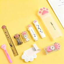 1 pieza Juego de papelería con diseño de pata de gato para estudiantes, diseño de dibujos animados, almacenamiento conveniente, totalmente funcional