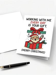 1 Cartão de Natal Engraçado com Papai Noel - Mensagem "Cada Dia que Você Trabalha Comigo É Seu Presente", Design de Natal Vermelho e Verde para Festa de Escritório, Agradecimento à Equipe ou Troca de Amigo Secreto - Não Necessita Pilhas - Cartões de Papel para Felicitações Adequados como Presente para Colegas de Trabalho e Amigos - Decorações Festivas no Local de Trabalho, Desejos Sazonais, Ilustrações Alegres, Papel-Cartão Premium, Lembrancinhas Corporativas, Cartões Engraçados, Papel-Cartão Durável, Impressão de Alta Qualidade