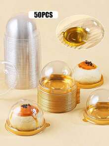 50pcs Mini Cake Boxes, Transparent Plastic Small Cupcake Boxes With Round Dome Lids, Sets Of Thickened Round Egg Yolk Pastry Packaging Boxes With Lid And Bottom Dessert Cake Tray Single Dessert Transparent Packaging Box
