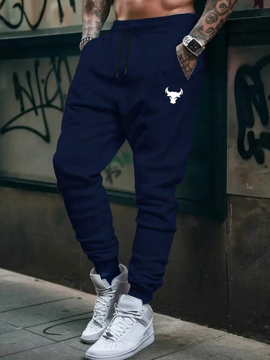 Men's Elastic Waist Drawstring Pants, Thin Breathable Sports Trousers, Fashion Casual, Spring/Autumn - Navy Blue - View 1