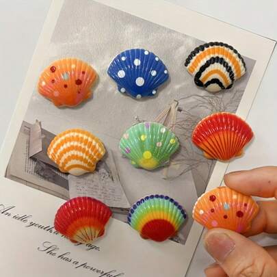 9 件装逼真树脂贝壳冰箱贴 - 彩色椭圆形厨房装饰，带有圆点、条纹和彩虹图案，磁性圣诞节、感恩节、母亲节家居礼物，可爱的冰箱贴，家居饰品，鲜艳的色彩，光滑的质地，有趣的配饰，礼品购物者