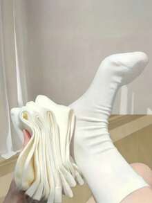 5 Pairs Women's Minimalist Style Socks, Mid-Calf Socks, Maternity Socks, Classic Versatile, Suitable For Daily Wear, Holiday Gift