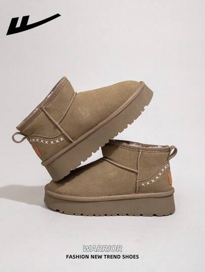 WARRIOR 1 Pair WARRIOR Women's Snow Boots, Tube Design, Thermal Lined, Thick Sole, Fashion Versatile Short Boots, Outdoor Warm Winter Boots