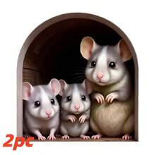 2 حزمة ملصقات جدارية بشكل فأر عائلي لعيد الميلاد ثلاثية الأبعاد، ملصقات منزلية ذاتية اللصق من البي في سي مناسبة لديكور غرفة المعيشة والنوم والمطبخ والمزرعة، هدايا عيد الميلاد المثالية