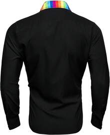 Mens Satin Silk Shirts Long Sleeve Designer Dress Shirt Shiny Untucked Casual Button Down Shirt Party Disco Formalhalloween - 彩虹黑 - 查看 11