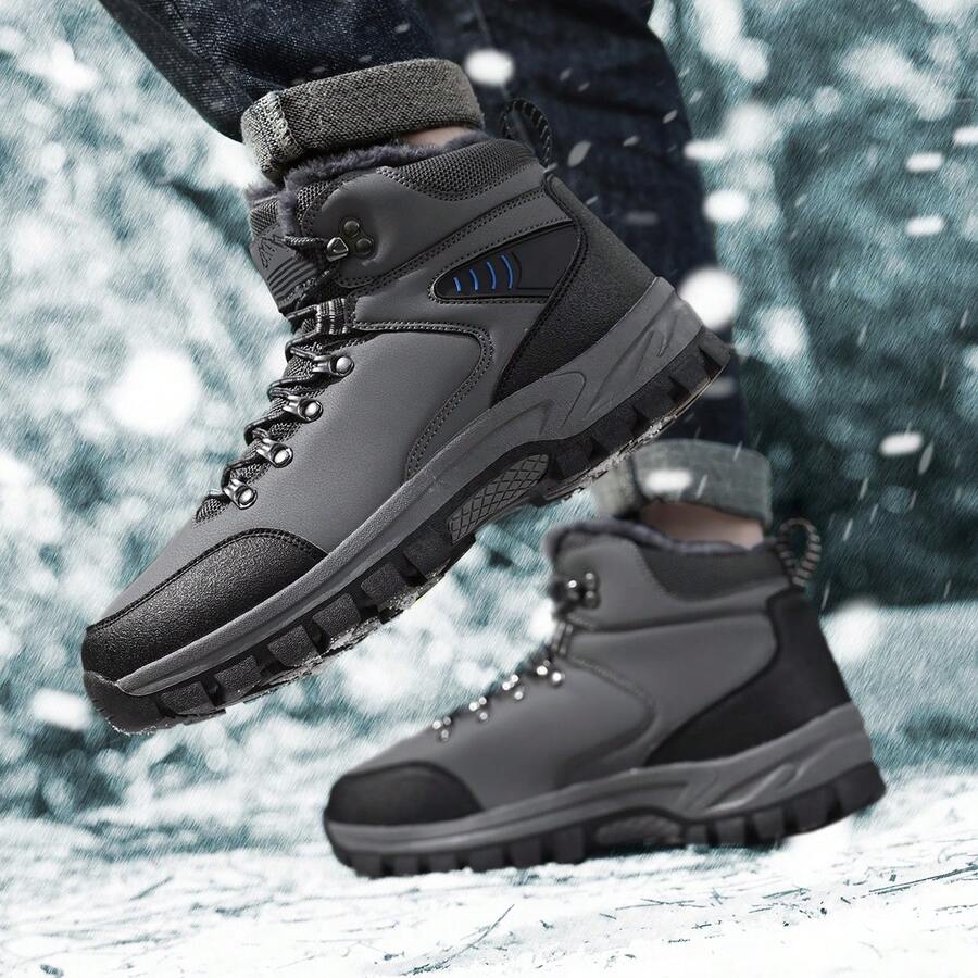 Chaussures de sport décontractées pour hommes, tige  avec doublure , chaussures d'hiver chaudes à tige haute, bottes de randonnée