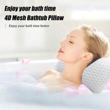 1pc Bath Tub Pillow, Bathroom Bathing Head Cushion, SPA Bathtub Pillow, Head & Neck Support Cushion, 3D Mesh With Suction Cup, Machine Washable