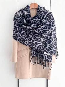 1pc Women's Black Thickened Plush Wool Double-Sided Imitated Cashmere Scarf, Elegant And Fashionable, Couple Shawl Scarf, Versatile And Warm, Suitable For Daily Use In Autumn And Winter