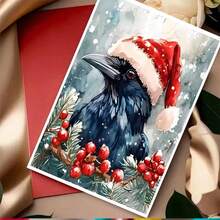 Aquarell Feiertags-Rabe Karte, Weihnachts-Rabe Grußkarte, festliche Wintervogel Kunst, handgemachte Feiertags Karte, Aquarell Grußkarte - 11cm/4,33"x16cm/6,29", Weihnachtskarten mit Umschlägen, Grußkarten, Grußkarten mit Umschlägen, Pop-up Karten, Pop-up Weihnachtskarten