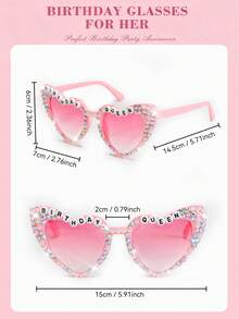一副粉色心形渐变镜片“生日女王”眼镜，生日派对礼物，女士超级英雄服装配饰 - 彩色 - 查看 4